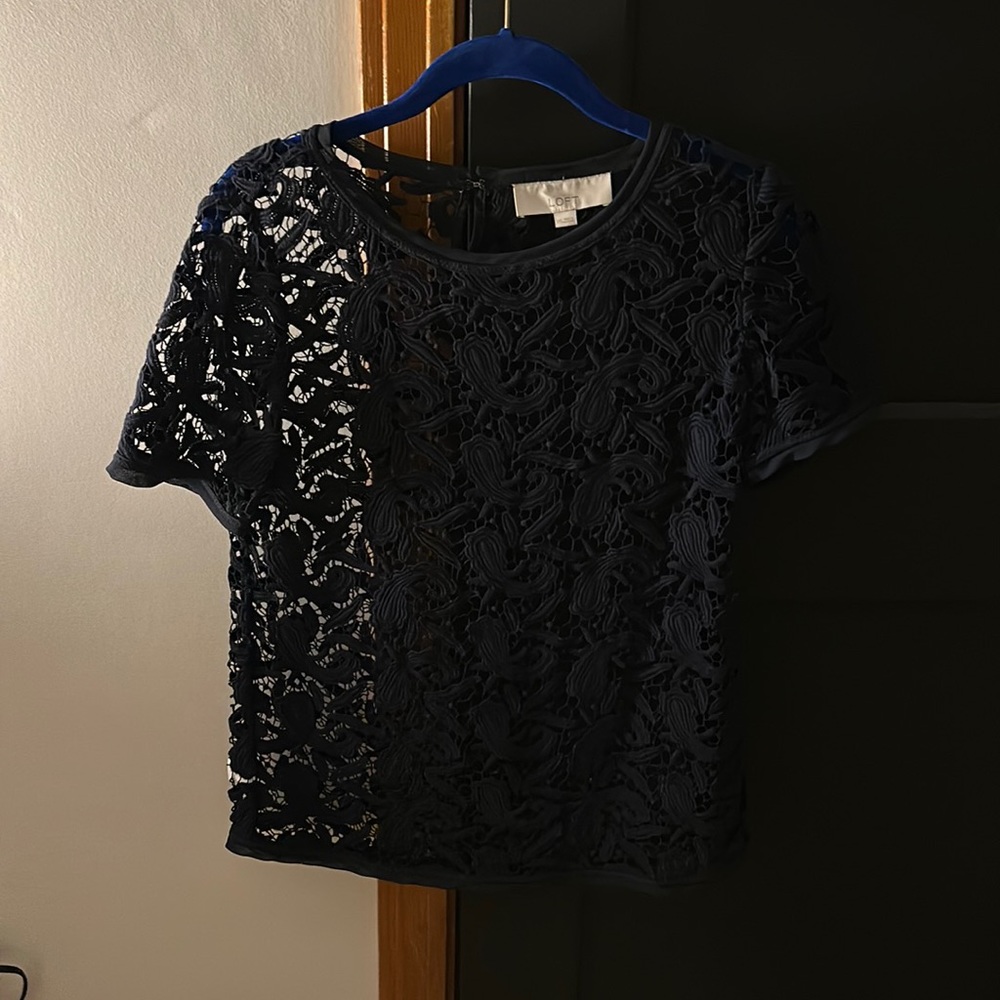 Loft navy crochet/lace top size XXS